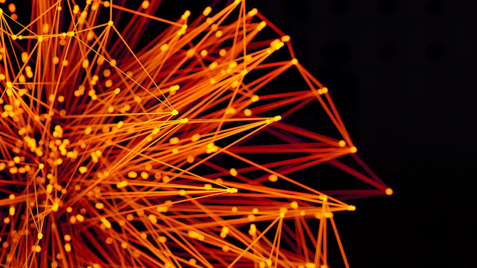 Sprawling web of glowing connected nodes on a dark background representing the hidden web of buyer signals in the dark funnel