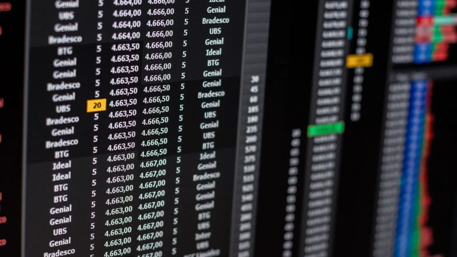 Dark monitoring terminal streaming rows of live data, evoking continuous traffic scoring and verification