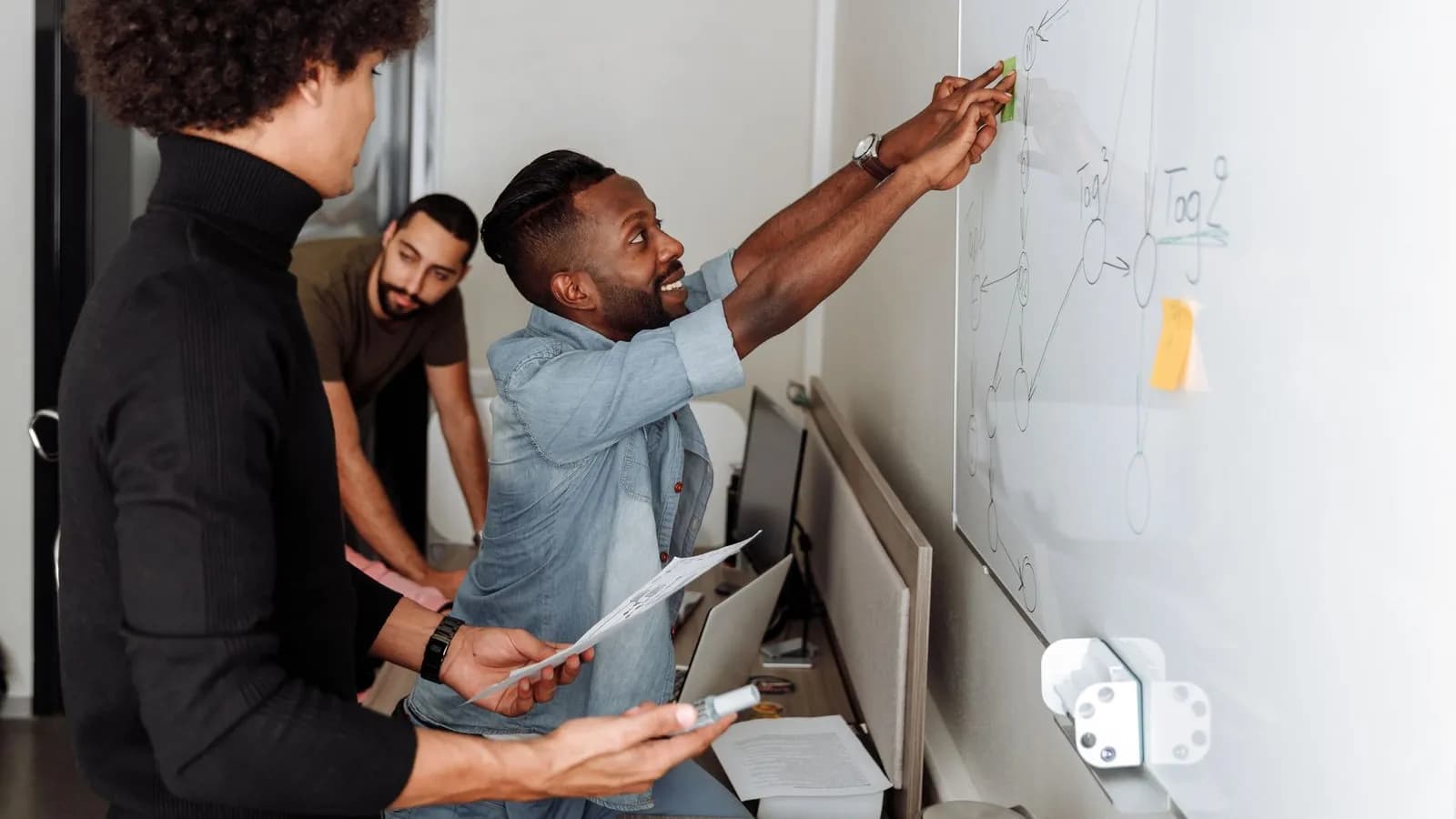 A small revenue team at a whiteboard mapping out which buying signals to act on first